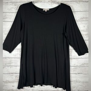 Joan Vass Long Black Tunic Top With Side Slits 1X